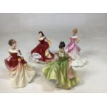 Royal Doulton Pretty Ladies figurines - Spring, Summer, Autumn and Winter ball. Slight damage to