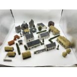 Quantity of miniature European buildings suitable for 15mm war games scenery. Painted resin, with