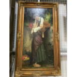 An oil on canvas of a mother and child signed A.Patson in modern gilt frame. W:85cm x H:144cm