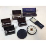 A collection of Gentlemens Bakelite boxed safety razors by Gillette, Ever Ready and Valet also