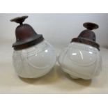 A Pair of Victorian style opaque glass ceiling lights Approx H:36cm