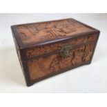 A carved Japanese sable wood box W:30cm x D:19cm x H:17cm