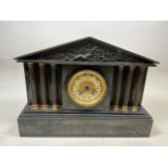 A slate mantle clock W:44cm x D:13cm x H:33cm