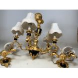 a modern reproduction chandalier with a apir of wall lights (one A/F) H:80cm