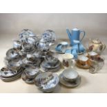 A 20 century hand painted Japanese tea set comprising teapot, jug, sugar bowls, tea plates, cups and