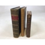 Three antique books. Polyglot Bible with metal clasp, published by Samuel Bagster and sons, The