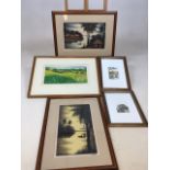Two water colours of tribal scenes signed Kaziri also with two Italian scenes and an aquatint