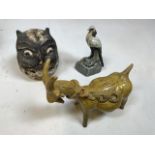 A ceramic goat marked RR to base together with a pottery egret marked Stella R Gofts and a ceramic