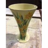 A Charlotte Rhead Daffodil vase for Crown Ducal. Crazing inside and out H:26cm