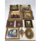 A quantity of furnishing prints in ornate frames