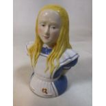A painted ceramic bust of Alice in Wonderland W:16cm x H:21cm