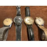 Four gentlemans mid century watches, Tissot, Timex (2) and Ingersol. Untested.