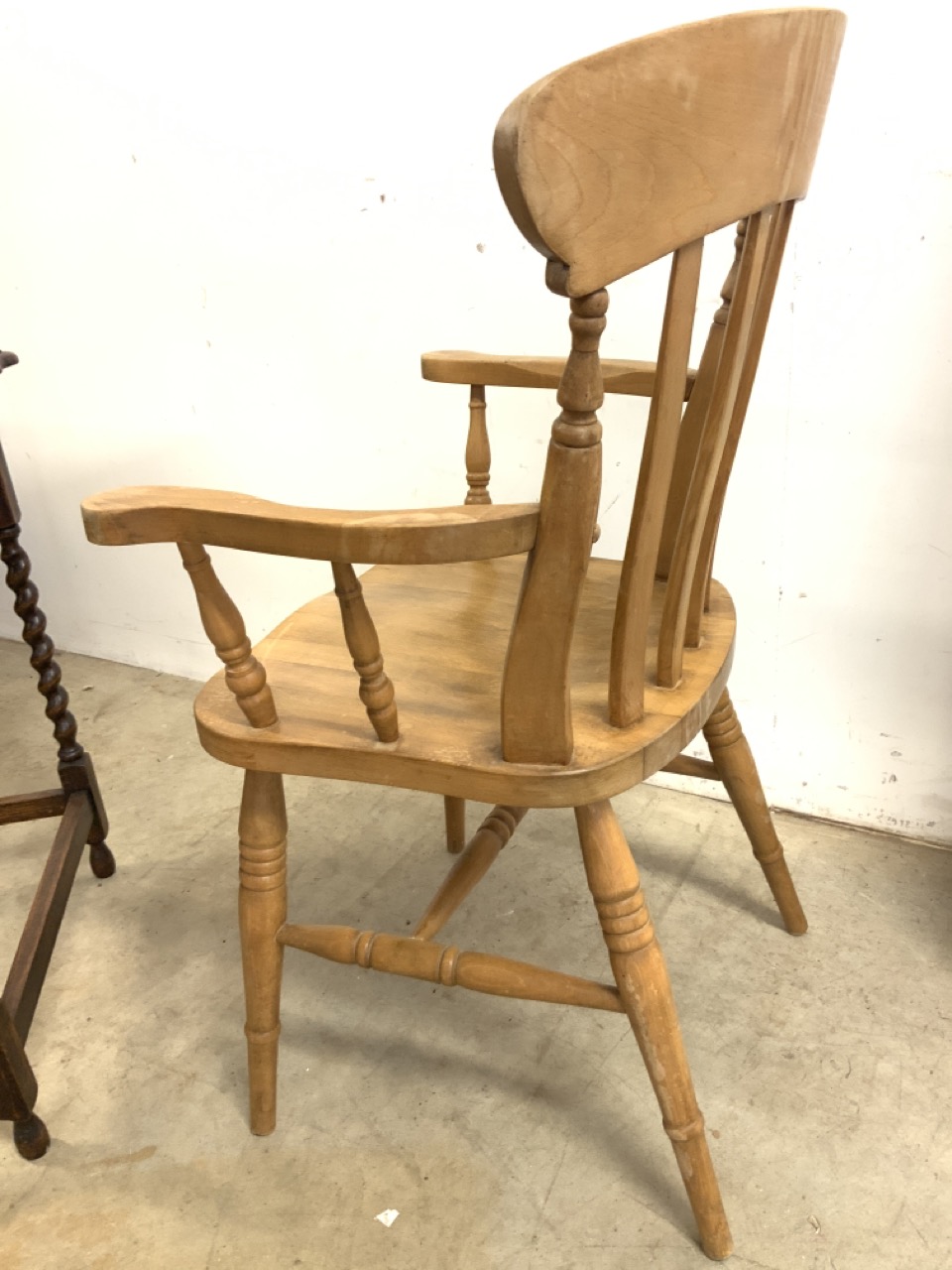 A hardwood smorkers bow style slat back chair also with an early 20th century barley twist table. - Image 3 of 4