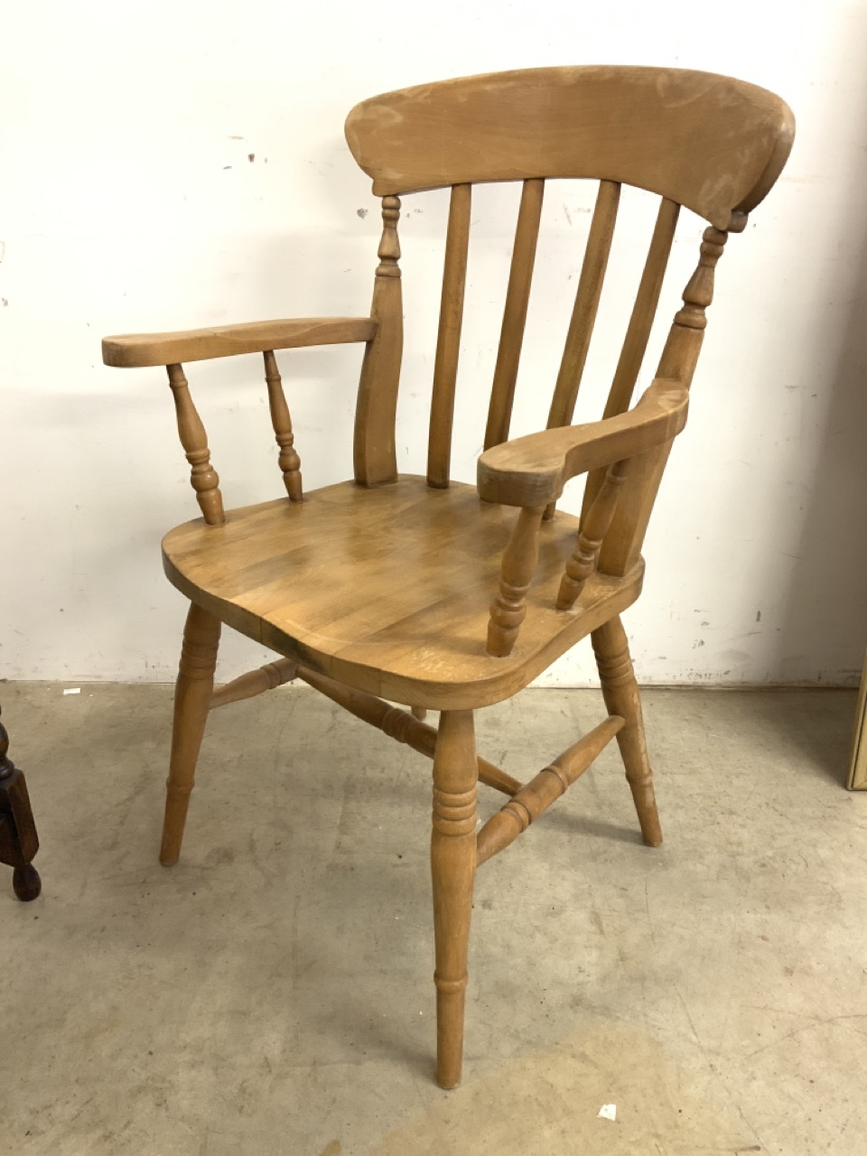 A hardwood smorkers bow style slat back chair also with an early 20th century barley twist table. - Image 2 of 4
