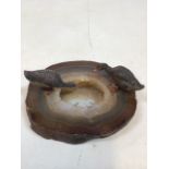 A quartz ashtray modelled as a pond with a pair of cold painted bronze ducks to top W:16cm x D:14cm