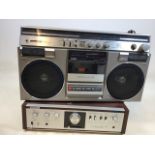 An AIWA stereo 600 DSL boom box with a Sony Amplifier TA-1010. Both untested W:51cm x D:12cm x H: