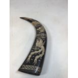 A decorative buffalo horn - with oriental dragon and Phoenix W:13cm x H:54cm