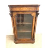 A Victorian walnut and inlaid music cabinet with glazed door. W:38cm x D:60cm x H:97cm