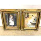 A pair of modern gilt frames with prints of artwork. W:48cm x H:60cm