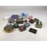 A quantity of trinket boxes including papier- mache, an Art Deco hexagonal box, a poker