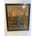 An automobile Paris wooden plaque. W:58cm x H:67cm