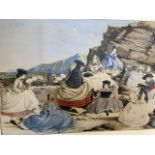 The mermaids Haunt. A hand coloured Chromolithograph print after John Leach 1865. Women visiting the