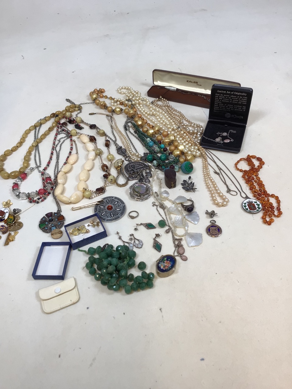 A quantity of costume jewellery and silver items with semi precious stones,