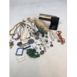 A quantity of costume jewellery and silver items with semi precious stones,