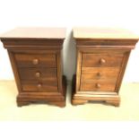 A near pair (sun fade colour difference) of reproduction bedside chests. W:52cm x D:42cm x H:71cm