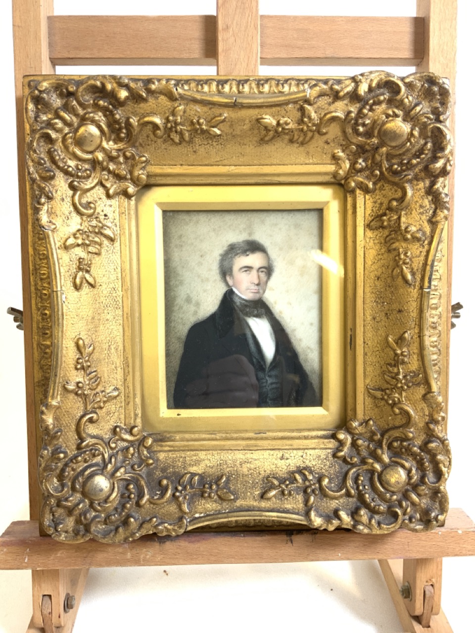 A High quality miniature portrait in gilded frame. With information verso.