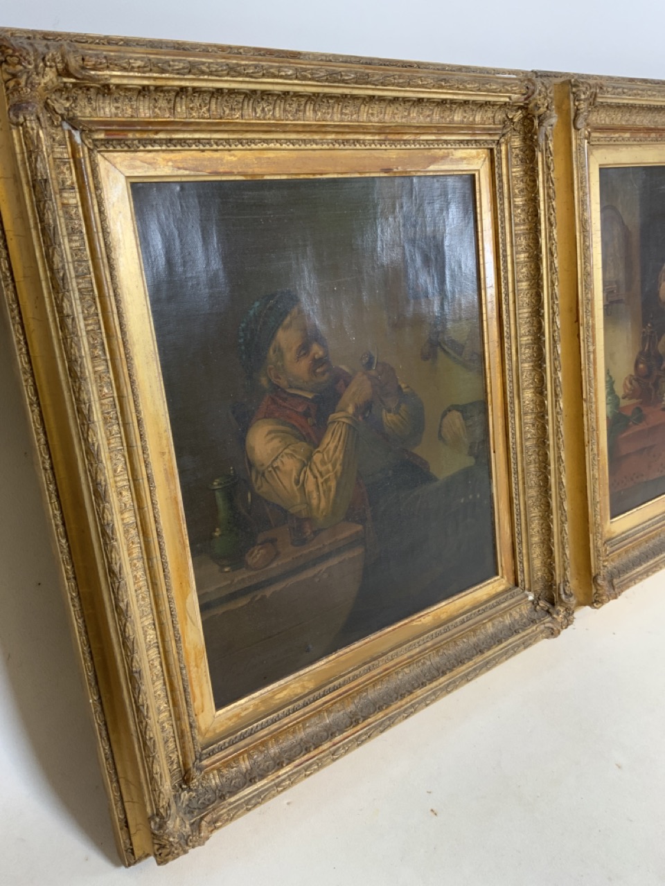 A Pair of antique gesso frames with printed canvas pictures., W:49cm x H:56cm - Image 2 of 4