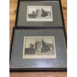 Two copper line engravings of Rougemont Castle Exeter published by a hug one coloured. Size 80