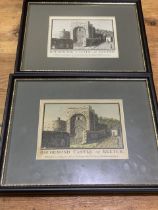 Two copper line engravings of Rougemont Castle Exeter published by a hug one coloured. Size 80