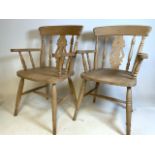 A pair of modern kitchen smokers bow style arm chairs. H:45cm