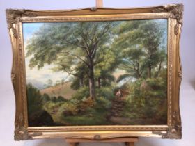 An oil painting of a woodland country scene W:70cm x H:55cm
