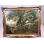 An oil painting of a woodland country scene W:70cm x H:55cm