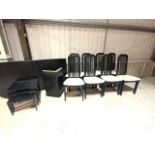 A Modern extending dining table also with eight dining chairs and a nest of tables. Table approx :