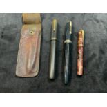 Three fountain pens Stuart Conway 14ct marked tip, Parker Doufold marked 14k and another Stuart