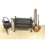 Fire related metalware, figure basket, trivets and warming pans etc.