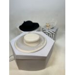 A Stephen Jones hat in hat box, a fascination and a Harvey Nichols wool felt hat