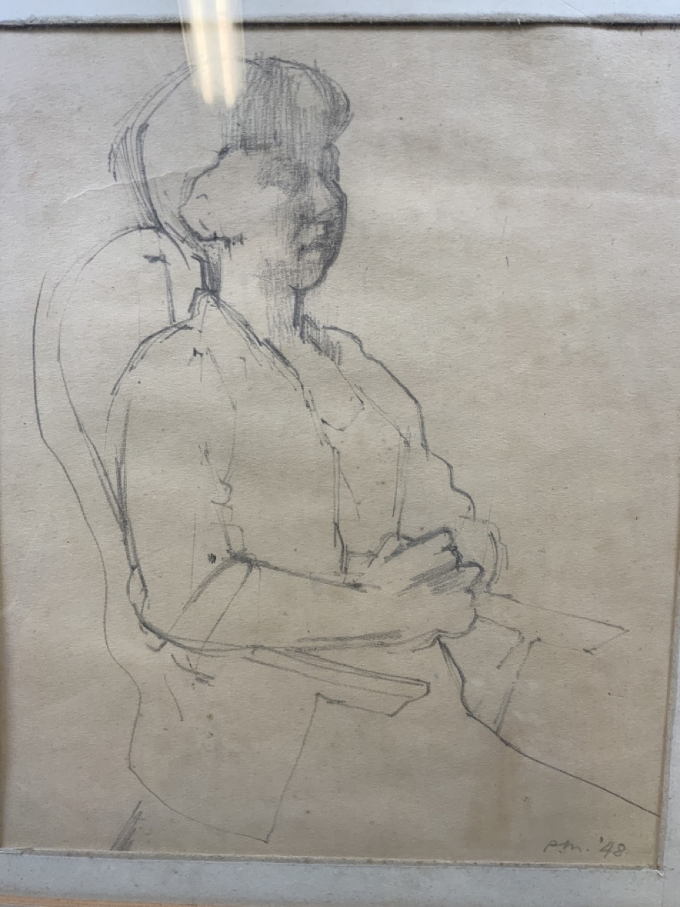 Philip Matthews (British b.) pencil sketch Signed of a seated figure in pencil P.M 48. - Bild 3 aus 6