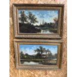 A pair of Victorian oils in gesso gilt frames.