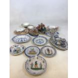 Three Quimper plates, Delftware and others