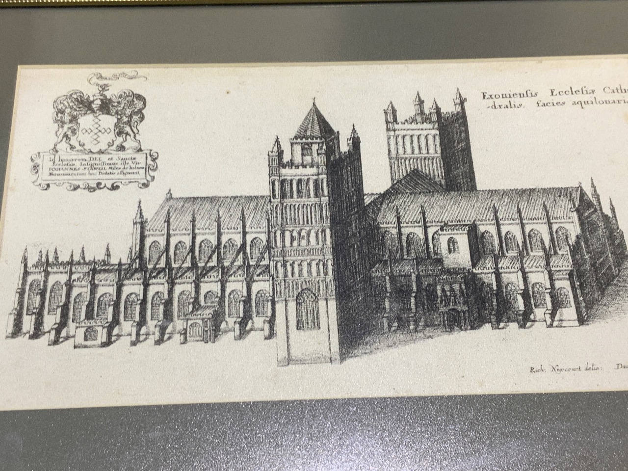 View of the cathedral church of Exeter in Devonshire, copper line engraving 82 x 148 m, by - Bild 3 aus 4
