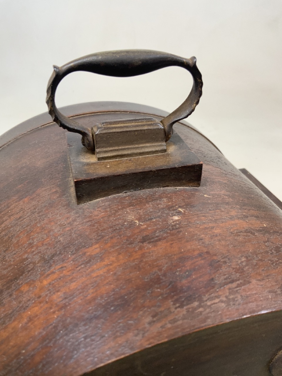 A Large wooden mantle clock marked Junghams Wurttemberg b21 inside. With silvered face. - Image 6 of 6