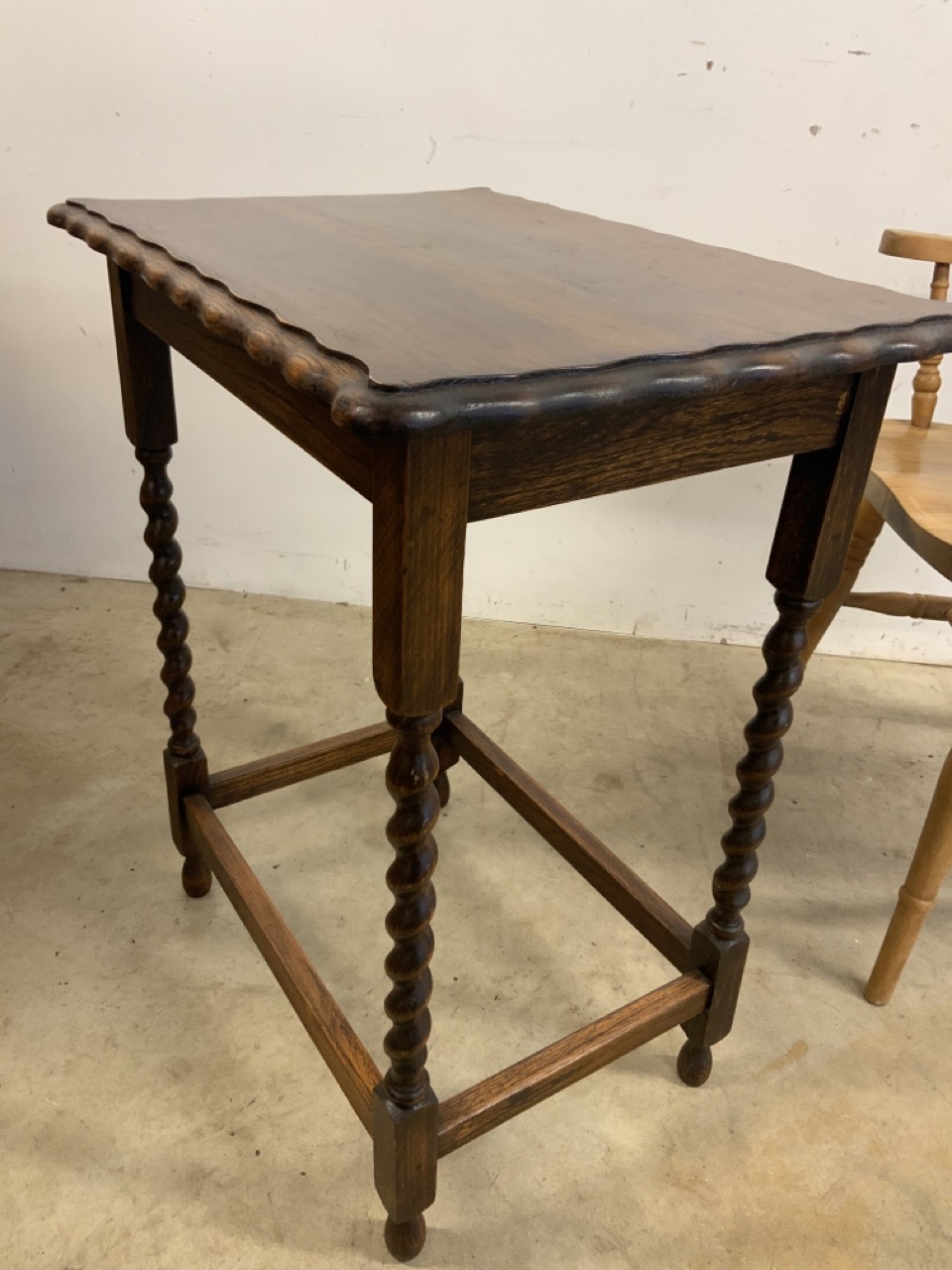 A hardwood smorkers bow style slat back chair also with an early 20th century barley twist table. - Image 4 of 4