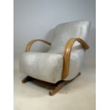 A Halabala style mid century rocking armchair with locking handle. Seat height H:38cm