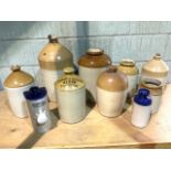 Assorted stoneware flagons, Taunton, Barnstaple, Okehampton etc. A/F