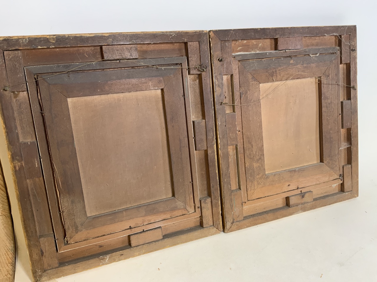 A Pair of antique gesso frames with printed canvas pictures., W:49cm x H:56cm - Image 4 of 4