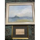 Margaret Marks oil on canvas study of St Michaels mount also with a small watwercolour. W:41cm x H: